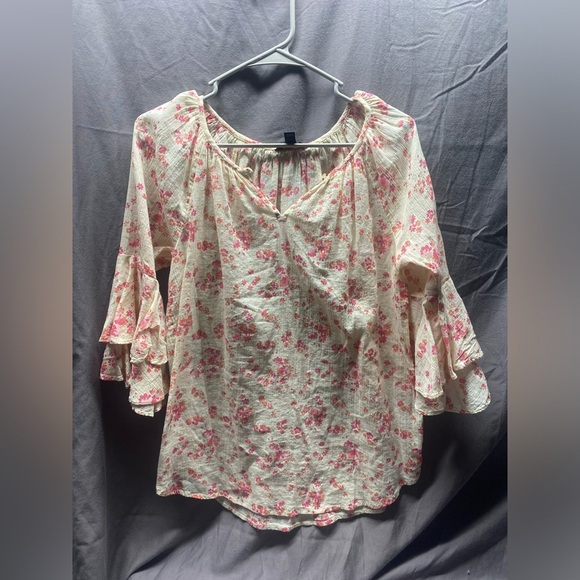 Chaps Print Ruffle bell Sleeve Peasant Top sz s - Picture 8 of 8